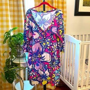 Lilly Pulitzer Pima Cotton 3/4 Sleeve V Neck Dress Henley Women XL Catwalk